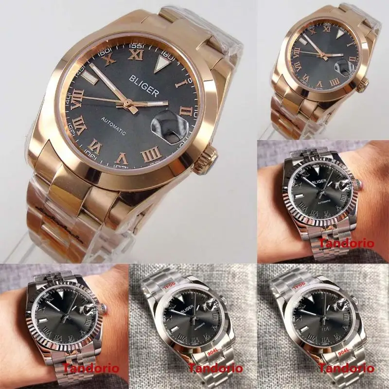 

36mm/39mm NH35A Grey Sunburst Dial Automatic Men's Wristwatch Steel Bracelet Fluted Polished Bezel Sapphire Glass Screw Crown