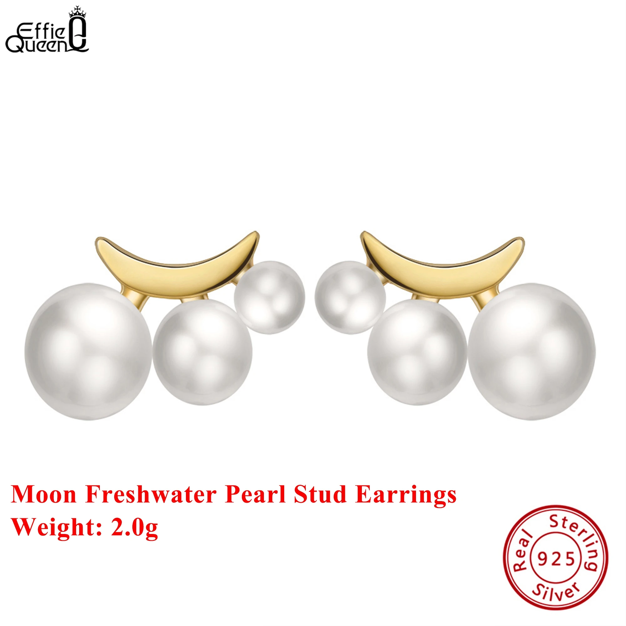 

Серьги-гвоздики Effie Queen из чистого серебра 925 пробы с золотым лунным пресноводным жемчугом, свадебные украшения для женщин, аксессуары для ушей, банкет GPE27