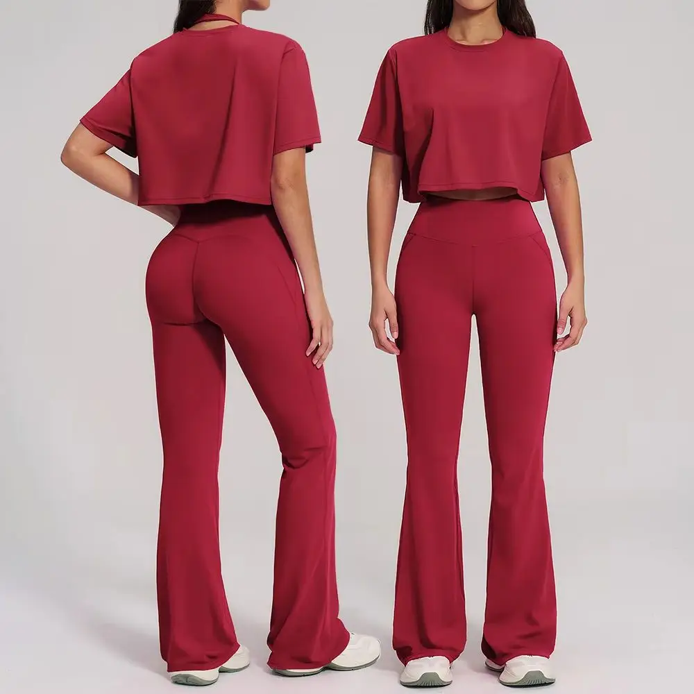 2PCS Yoga Set Sports Outfit Gym Suit Women Tracksuit Running Workout Clothe Short Sleeved Sports Bra Athletic Wear Yoga Clothing
