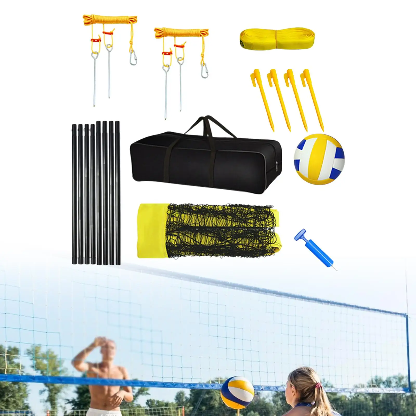 Voleibol portátil Net Set para desporto ao ar livre, Parque, Praia