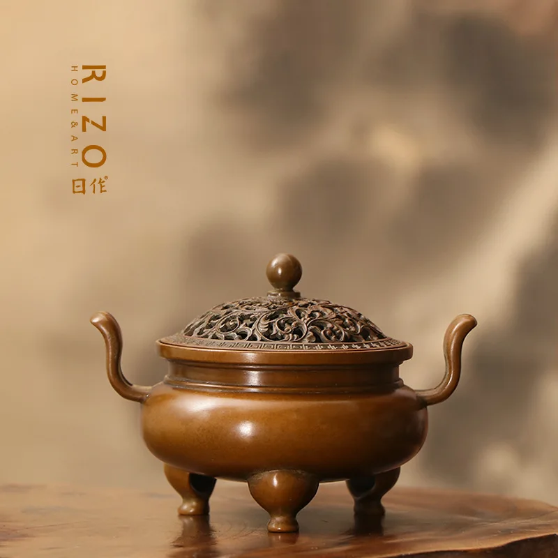 

Qingsong Tang Su Gong Copper Stove Famous Hu Qingsong Incense Burner Sandalwood Stove Horseshoe Foot Crown Ear Incense Burner