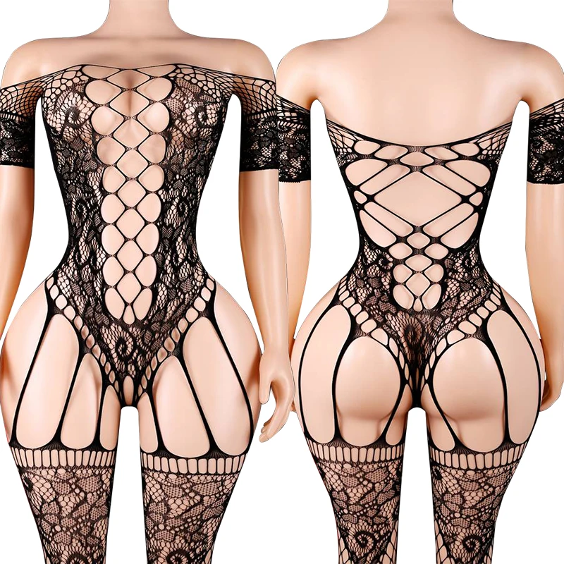 

Women Sexy Lace Trim Pajama Set Satin Cami Sleepwear Homewear Elegant Nighty Loungewear Bodystocking Mesh Open Crotch Bodysuit