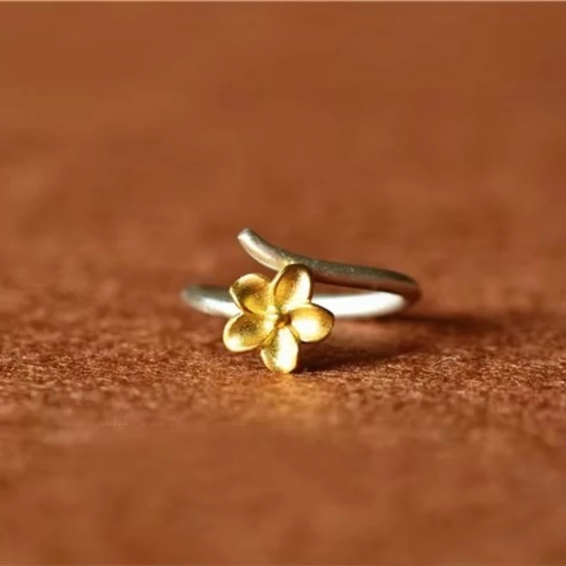 925 Sterling Silver Flowers gold Open Rings For Women Hypoallergenic Fashion Girl Sterling-silver-jewelry