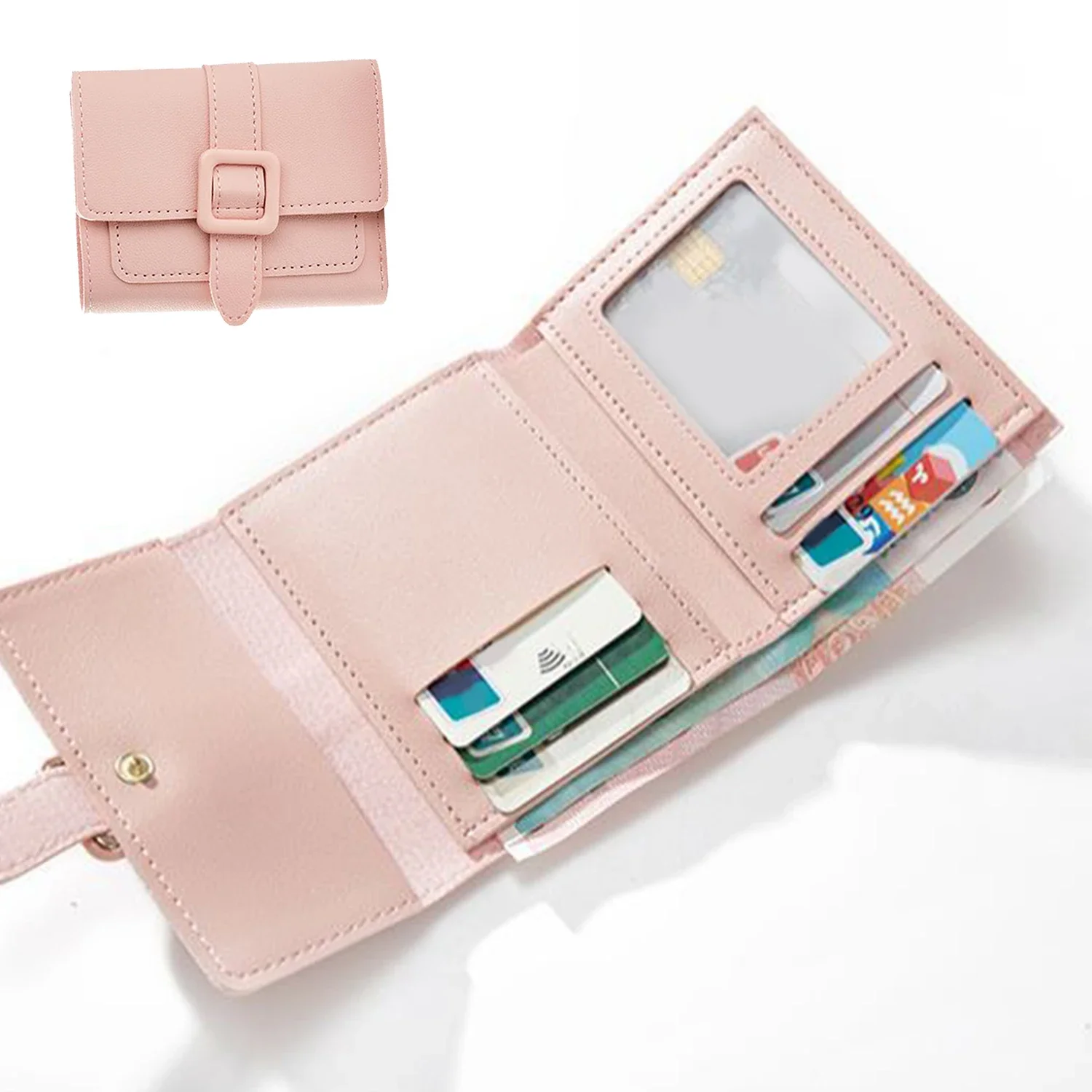 Square Buckle Coin Purse Card Holder Multiple Card Slots Fashion Women PU Leather Solid Wallet Bags For Ladies Free Shipping