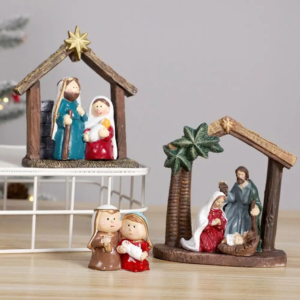 Thanksgiving Christmas Nativity Scene Figurine Jesus with Manger Creative Home Decor Virgin Mary Resin Kids Gift Bookshelf