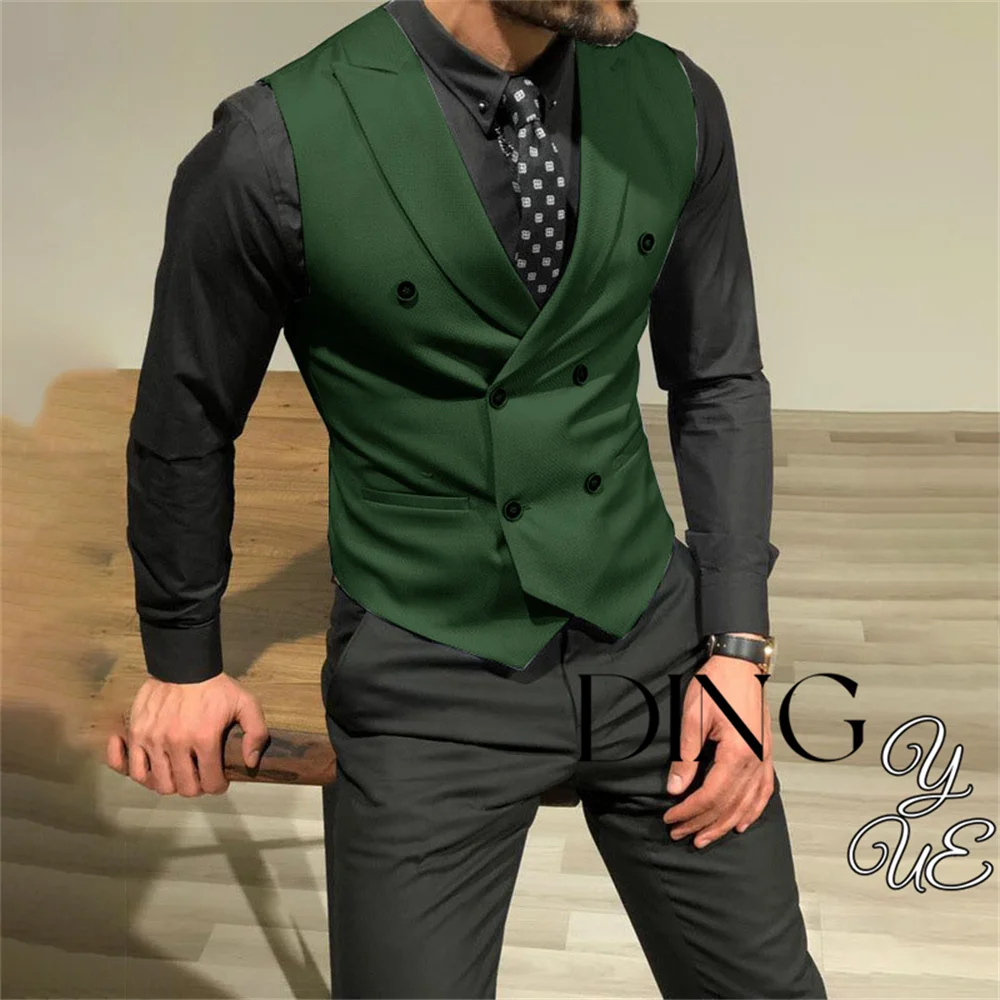 Business Casual Men's Suit Vest Double Breasted Slim Fit Groomsmen Waistcoat For Wedding Business Banquet Work Male Coat