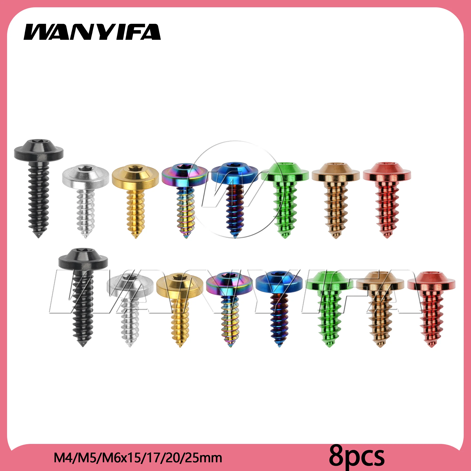 Wanyifa 8pcs Titanium Bolts M4/M5/M6x15 17 20 25mm Self Tapping Torx Head Screws for Bike Motorcycle Car Boat Ti Fasteners