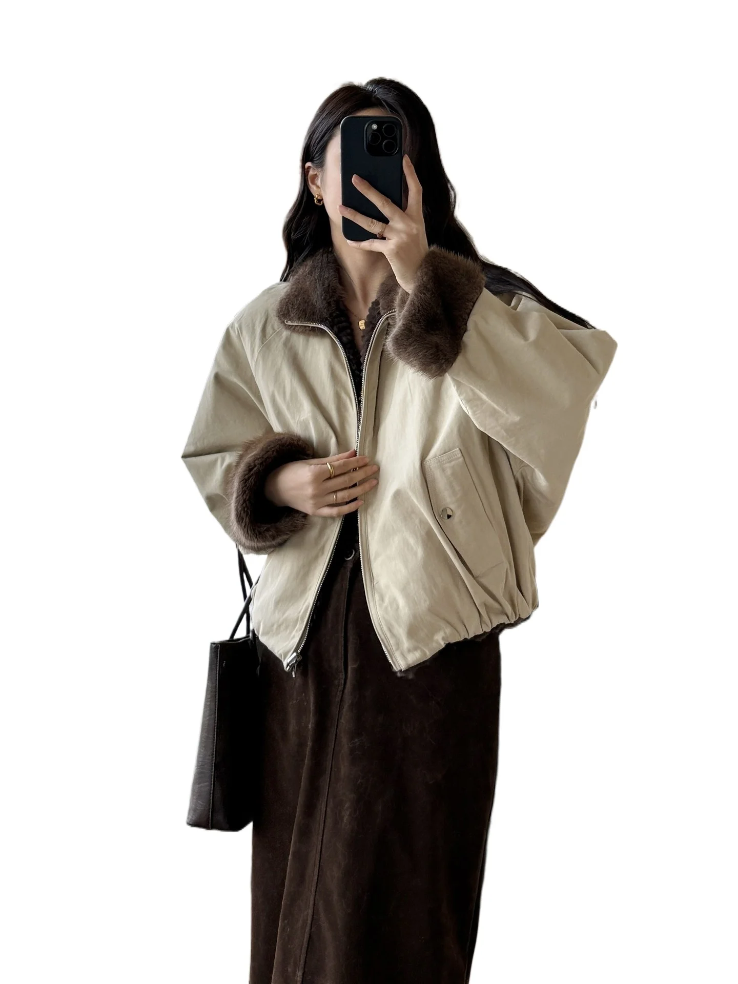 Urban wilderness 2025 winter new green root mink rabbit hair front and back two wear fur coat pie overcome coat women
