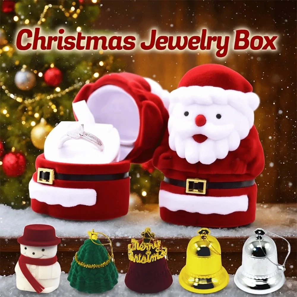 

Christmas Bell Christmas Jewelry Box Flocked Wedding Christmas Tree Ornament Snowman Storage Santa Claus Rings Box Propose