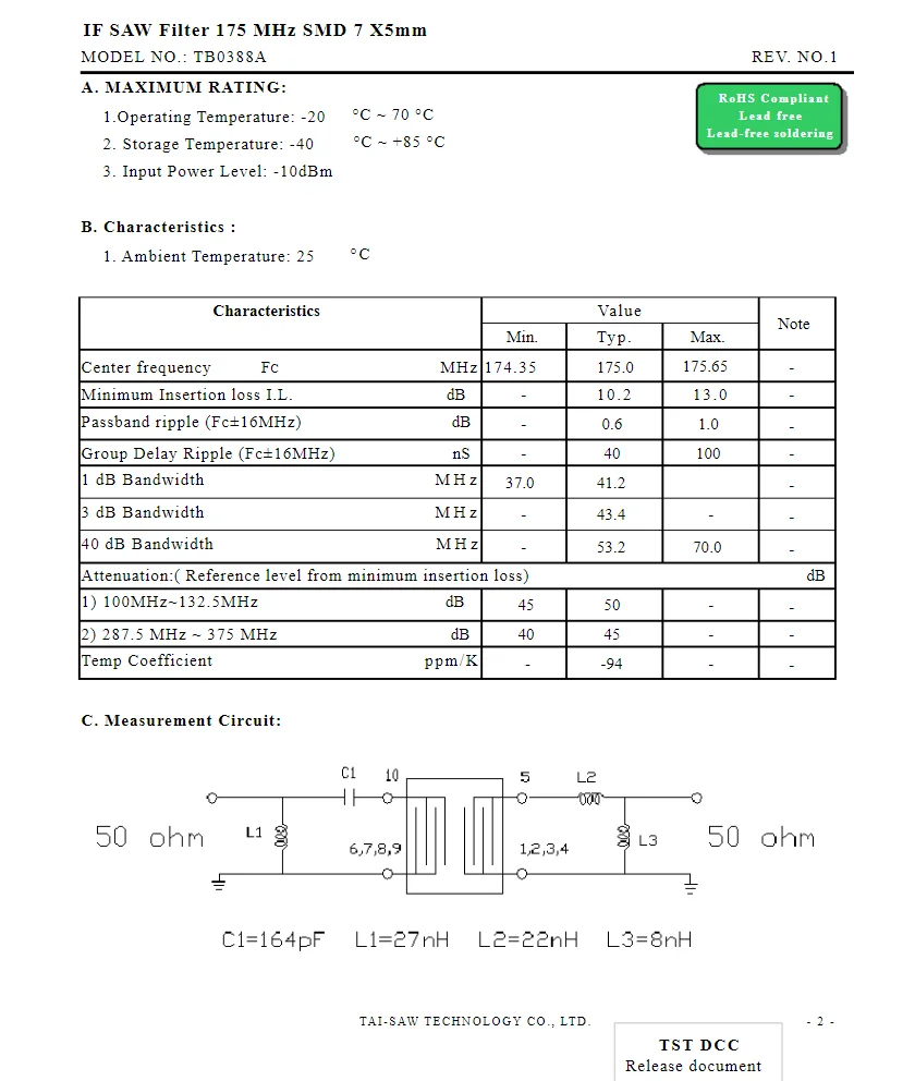 Tb0388a 175MHz new original filter (1 PCs)