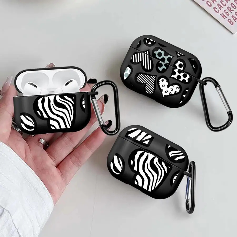 Case For Airpods Pro 4 Pro2 Pro3 3 1 2 Earphone Cases Cover With Hook Zebra Pattern Hearts