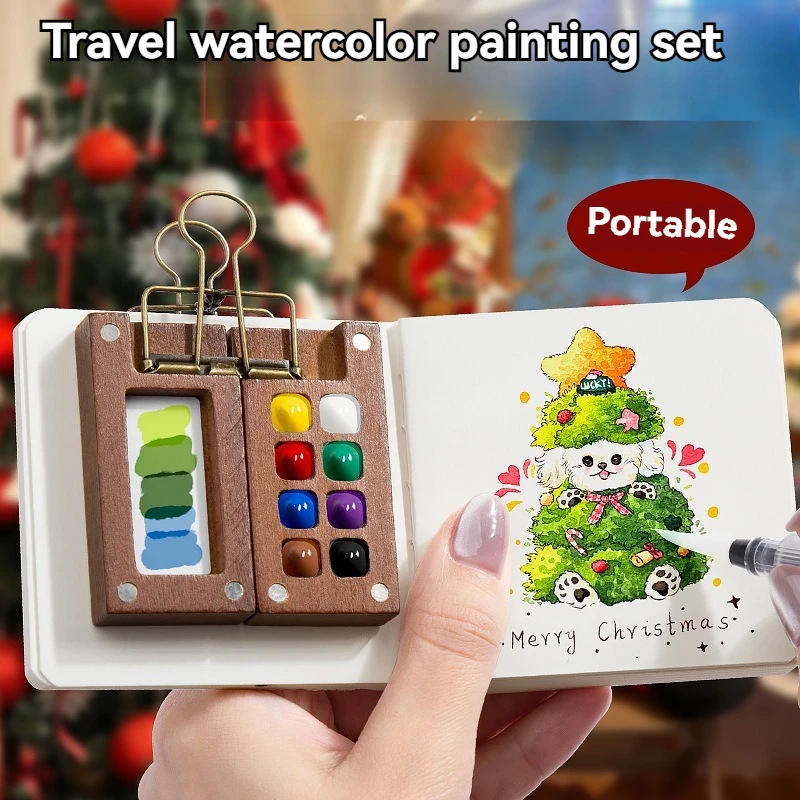 1PC Mini Watercolor Acrylic Box Travel Set Portable Handbook Drawing Notebook Color Mixing Small Art Board