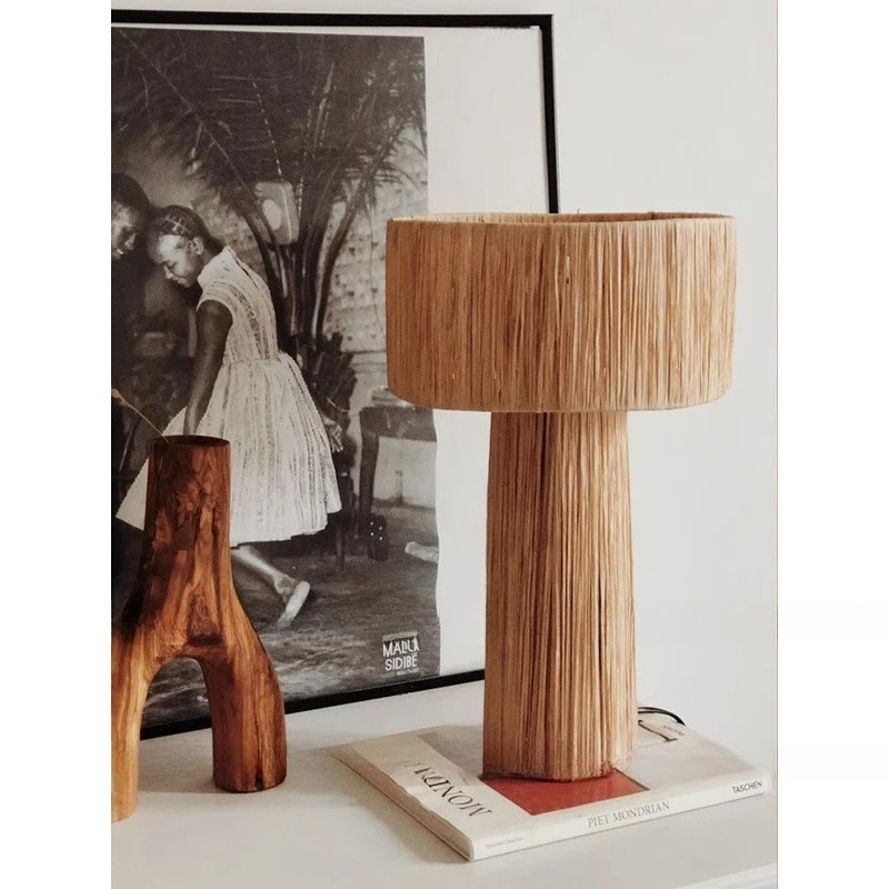 

living room, hand-woven wabi-sabi style study, vintage floor lamp, rattan art bedroom bedside art table lamp