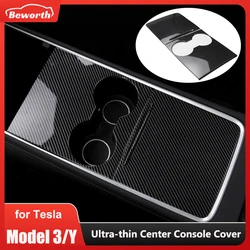 Ultra-thin Center Console Cover For Tesla Model Y 3 2023 Glossy Carbon Fiber Central Control Panel Trim Interior Accessories