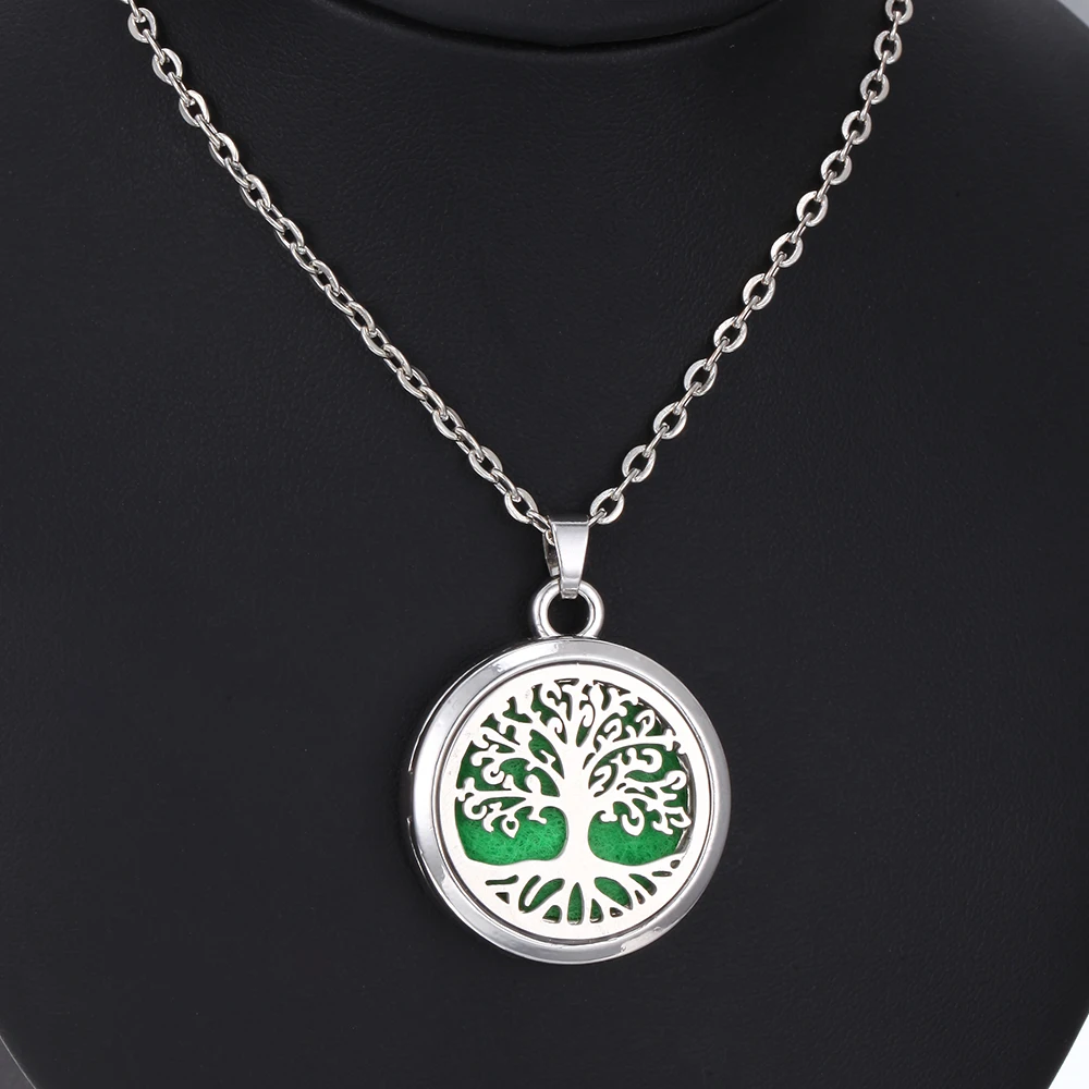 Tree of Life Aromatherapy Necklace Perfume Essential Oil Diffuser Alloy Stainless Steel Locket Pendant Aroma Diffuser Necklace