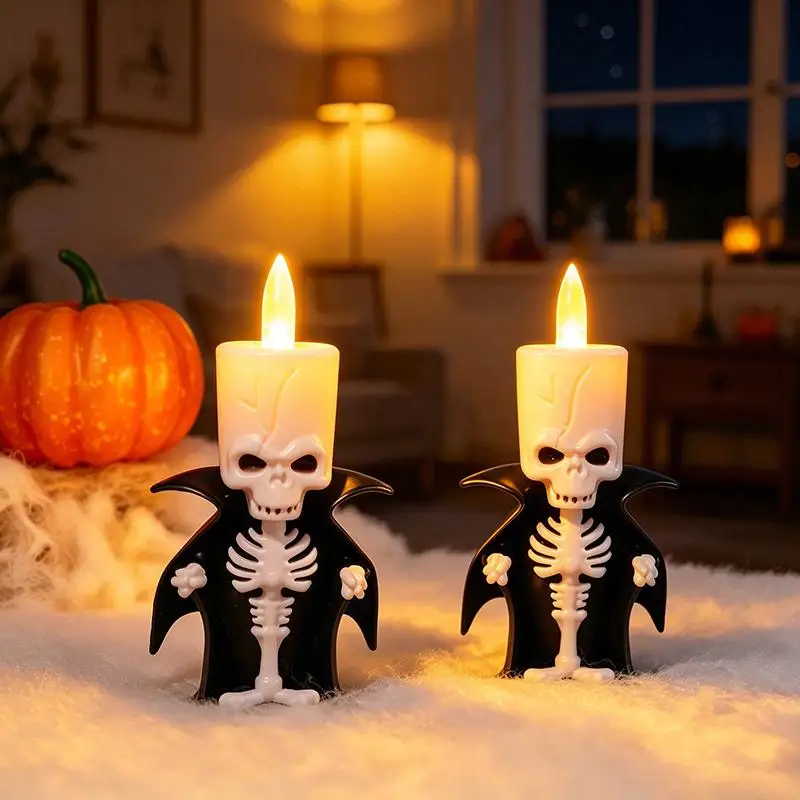 Halloween Skeleton Flameless LED Candle Flickering Warm Light Photo Prop for Home Halloween Shooting Scene Decor