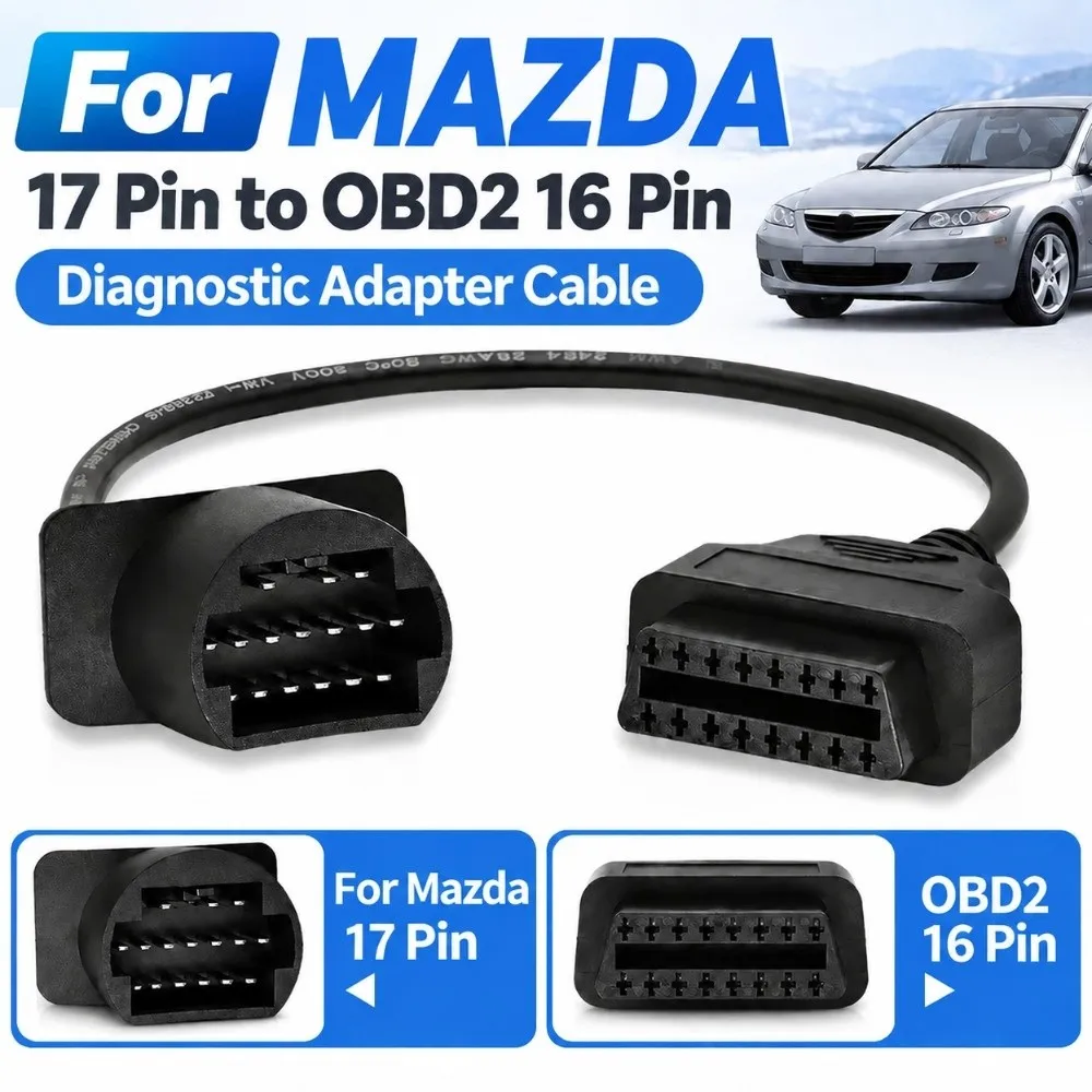 17Pin Male Plug OBD Adapter Cable 16Pin Female Port Black PVC Wire OBDII Diagnostic Cable 17Pin to OBD2 Cable