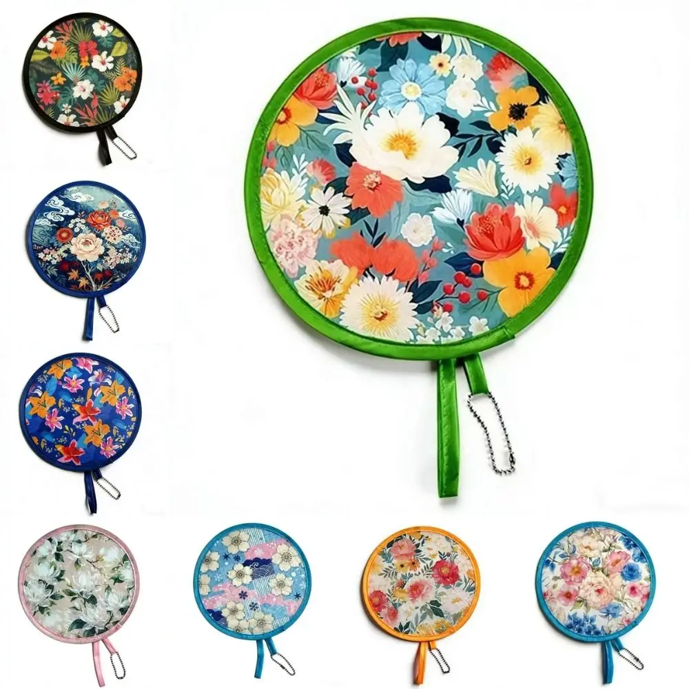 Portable Summer Handheld Folding Fan Polyester Travel Round Foldable Fan Japanese Oil Painting Mini Folding Fan Men Women