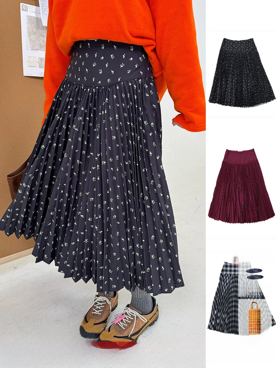 

Длинная плиссированная юбка Brand Long, весна 2025, корейский стиль, для офиса, из полиэстера, прямого кроя, А-силуэт