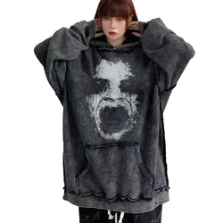 Men and Women's Long Sleeve Skull Print Hoodie, Hip Hop Hoodies, Round Neck Pullovers, Vintage Clothing, High Street, All-Match