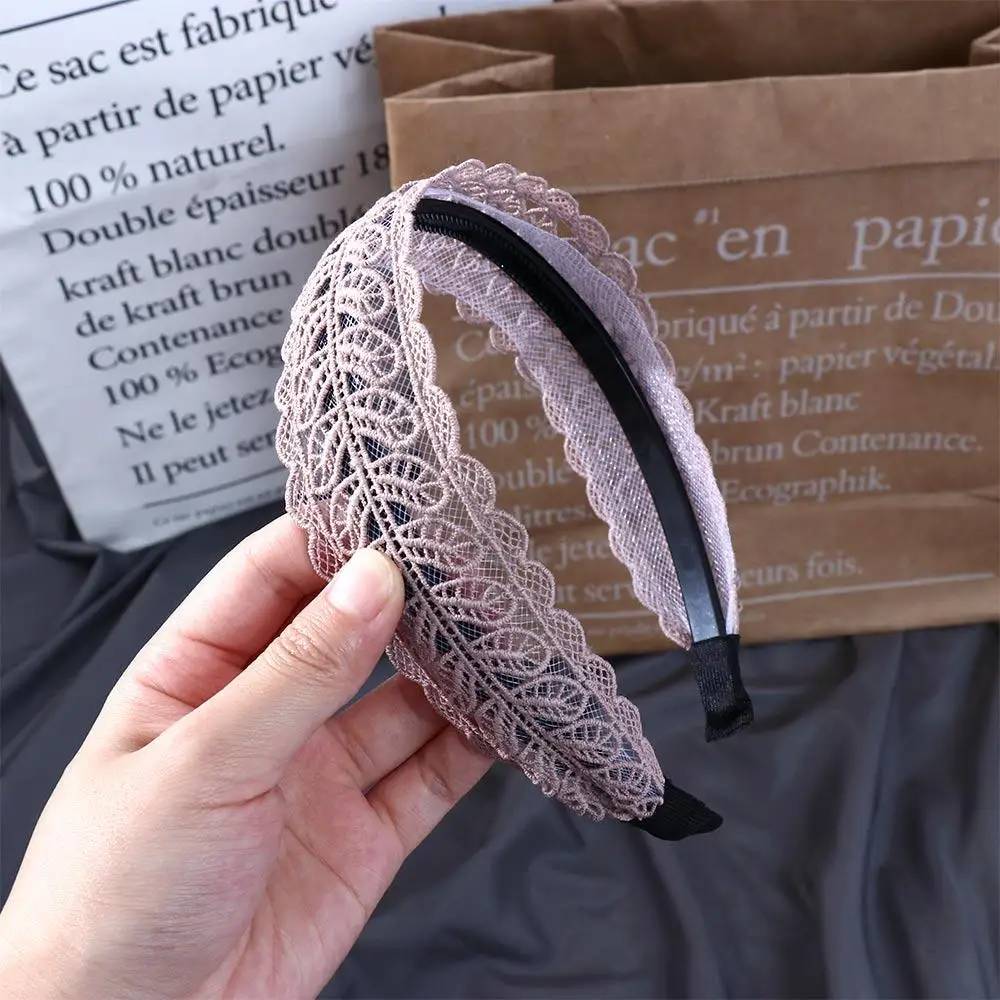 Face Wash Make up Temperament Resin Wide Side Hairband Lace  Leaves Headband Women Hair Accessories Korean Style Hair Wear