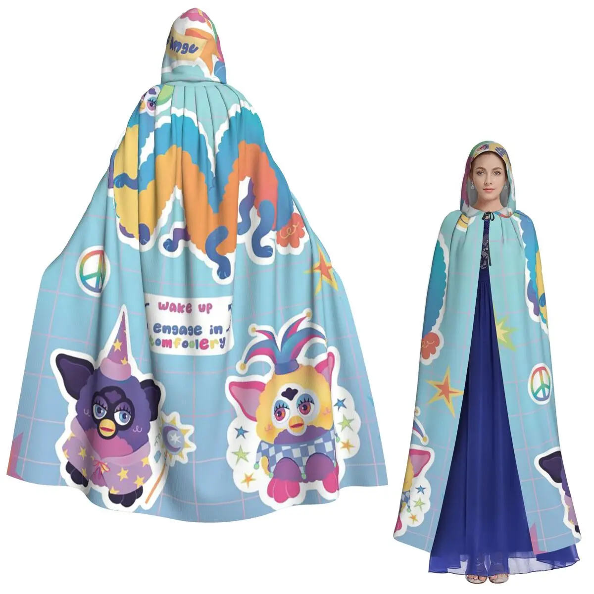 

Длинный плащ с капюшоном «Кошмар Фурби», средневековый костюм ведьмы, накидка для косплея, накидка на Хэллоуин, вампир, для взрослых, унисекс