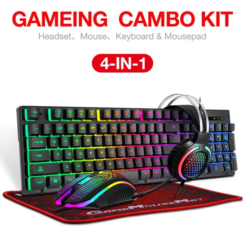 Thunderwolf TF400 game four-piece luminous game set keyboard mouse headset RGB mouse and keyboard computer accessories