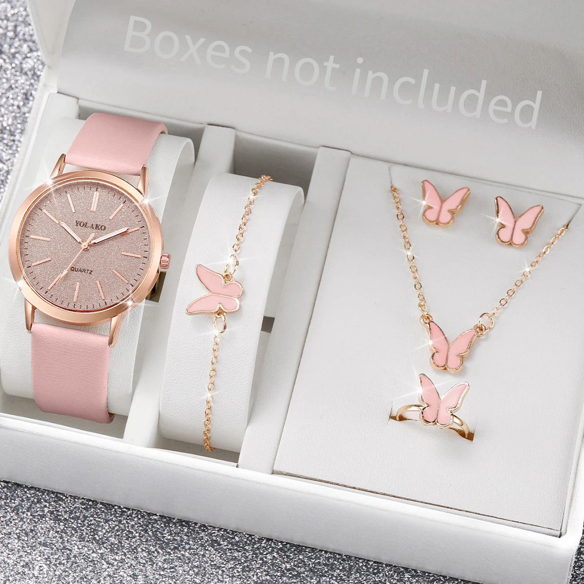 5PCS/Set Fashion Starry Sky Women Watches Butterfly Jewelry Set Female Leather Band Quartz Wristwatch（Without Box）