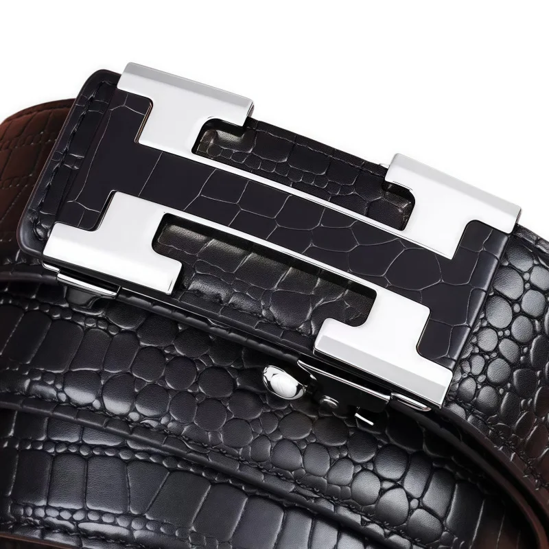 حزام جلد البقر للرجال بنمط التمساح 2025 - إبزيم تلقائي للارتداء الداخلي |   حزام خصر متعدد الاستخدامات للأعمال في منتصف العمر والشباب