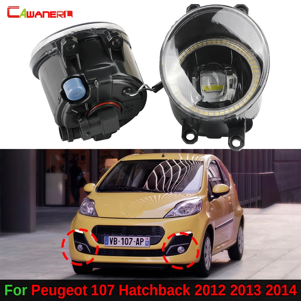 2 Pieces 30W H11 LED Fog Light Assembly Car Angel Eye DRL Daylight Fog Lamp For Peugeot 107 Hatchback 2012 2013 2014
