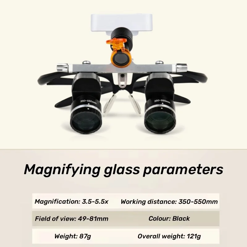 Binocular Dental Loupes 3.5X-5.5X Magnifier with Headlight 350-550mm Working Distance Rechargeable