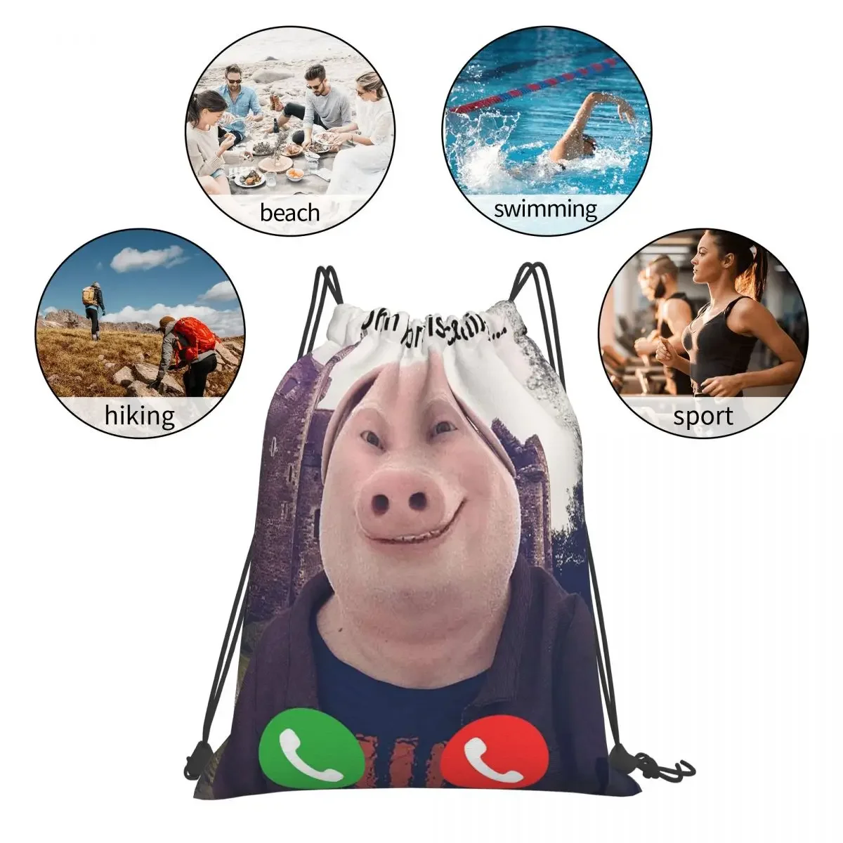 John Pork está chamando mochilas, sacolas de cordão portáteis casuais, bolso para pacotes, bolsa de armazenamento para homens e mulheres, escola