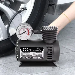 New car tire locomotive charging pump 300PSI small air compressor 12V with instrument electric tire inflation pump accessories