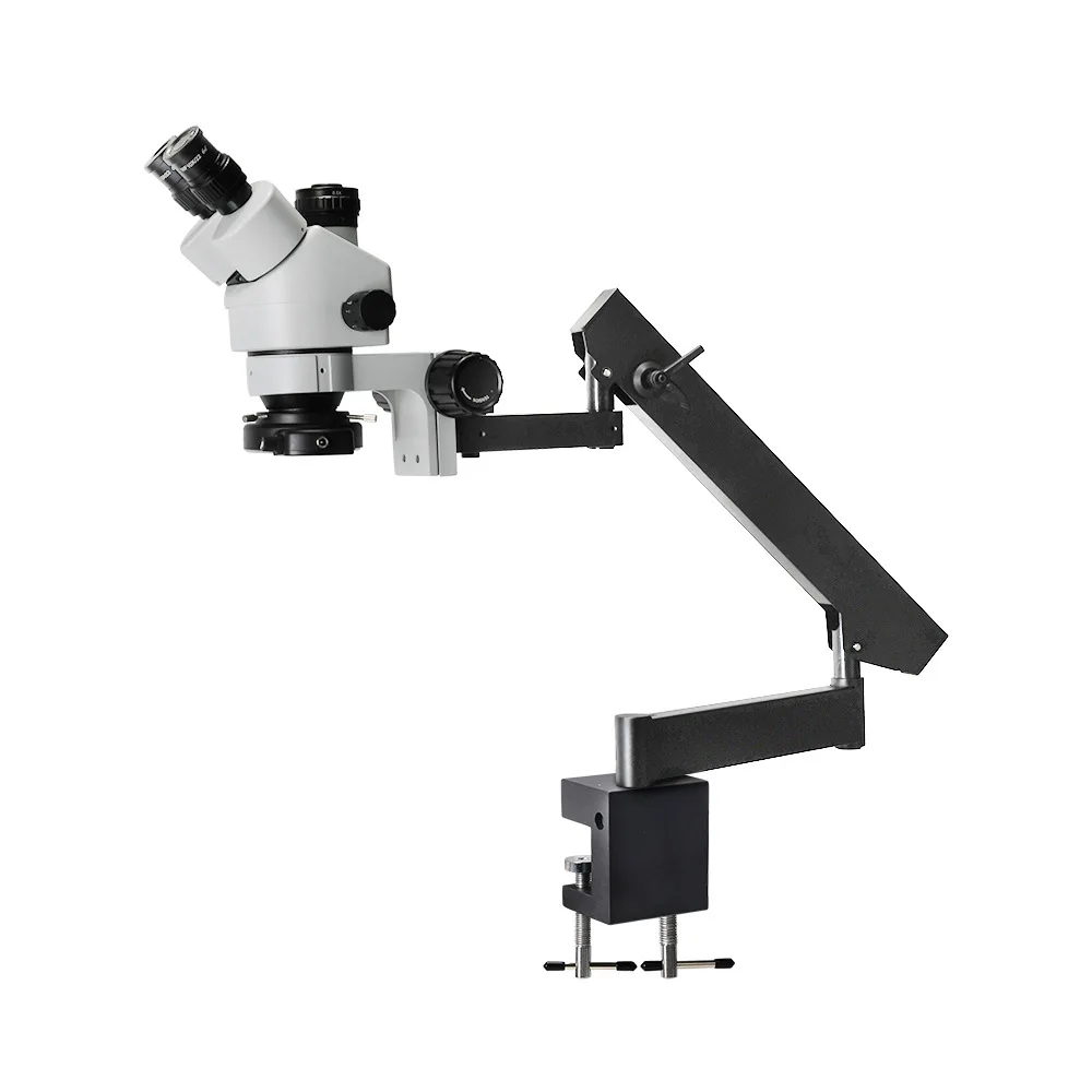 

Real photo Continuous Lens 7X-45X Zoom Stereo Trinocular Stereo Microscope with Flex Arm for Jewelry Tools dental microscope