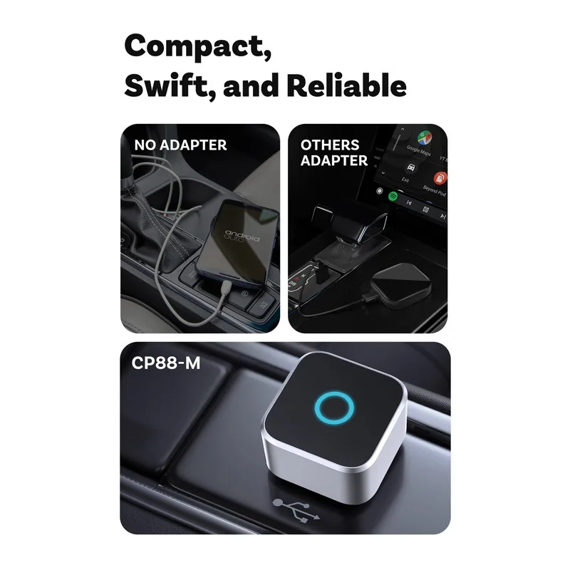 Mini Cube Wireless CarPlay Adapter 2 in 1 Android Auto Smart Box, Car Multimedia Connection Plug and Play Auto Accessory
