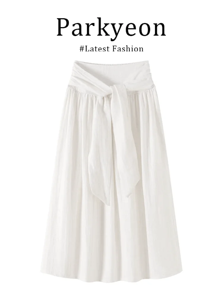 

Белая женская летняя юбка-миди 2025 года с завышенной талией, свободного кроя, в стиле «ленивый шик», визуально стройнящая