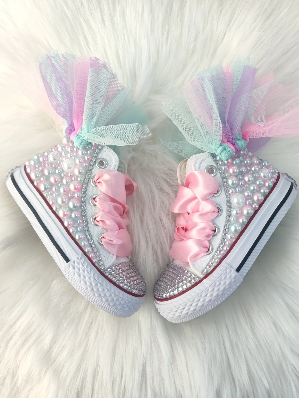 Dollbling Shell Simulation DIY Bling Handmade Shoes Canvas Mermaid Theme Kids High Top Pearls Sneakers Under the Sea Shoes