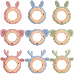 Silicone Baby Teether Koala Elk Toys Wooden Rings Teether Rodents Beech Wood Rattles Chew Baby Products Teethers For Baby