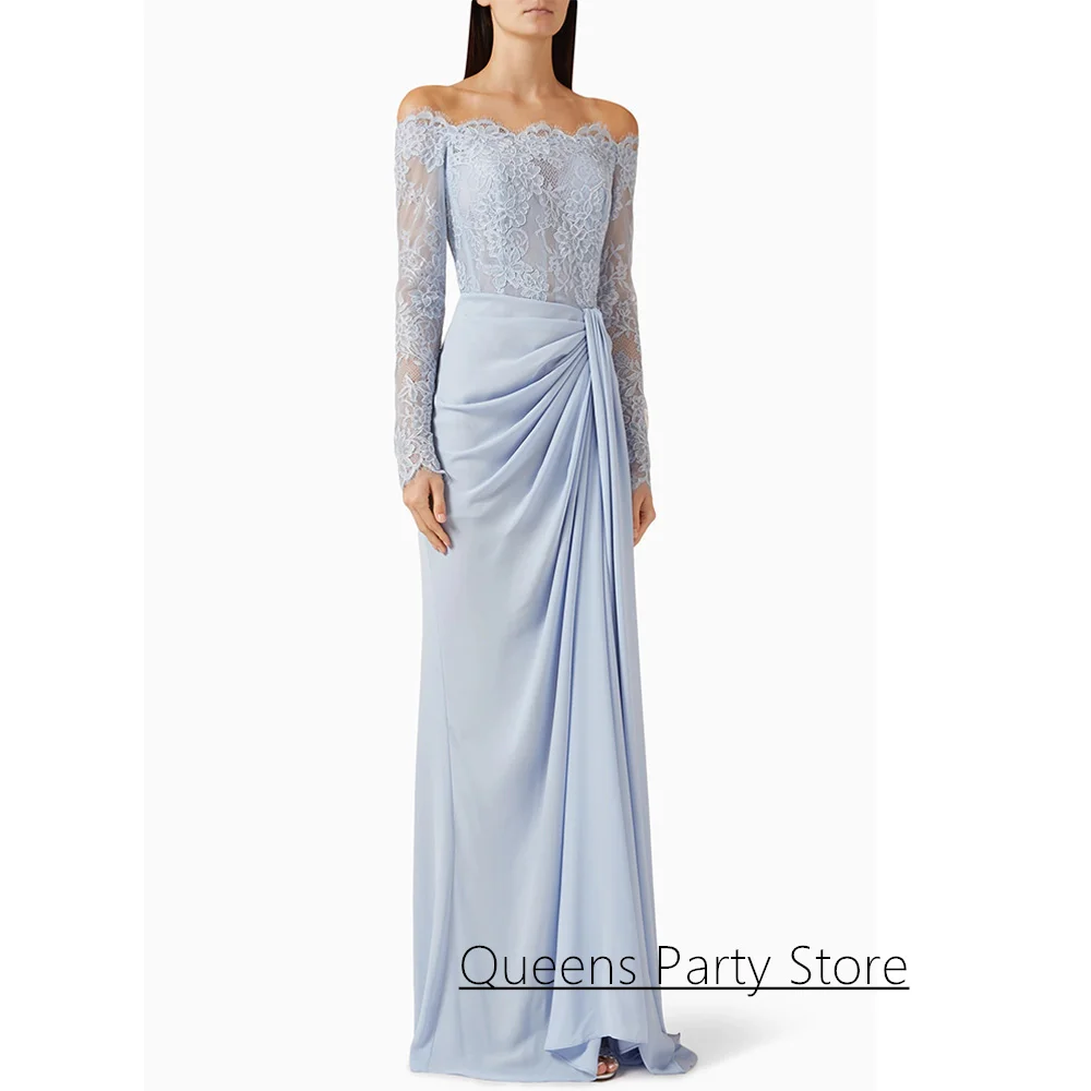 

Новое поступление вечернего платья с высоким разрезом по индивидуальному заказу с вырезом лодочкой и длинными рукавами, кружевное платье для выпускного вечера в Саудовской Аравии فساتين سهرة