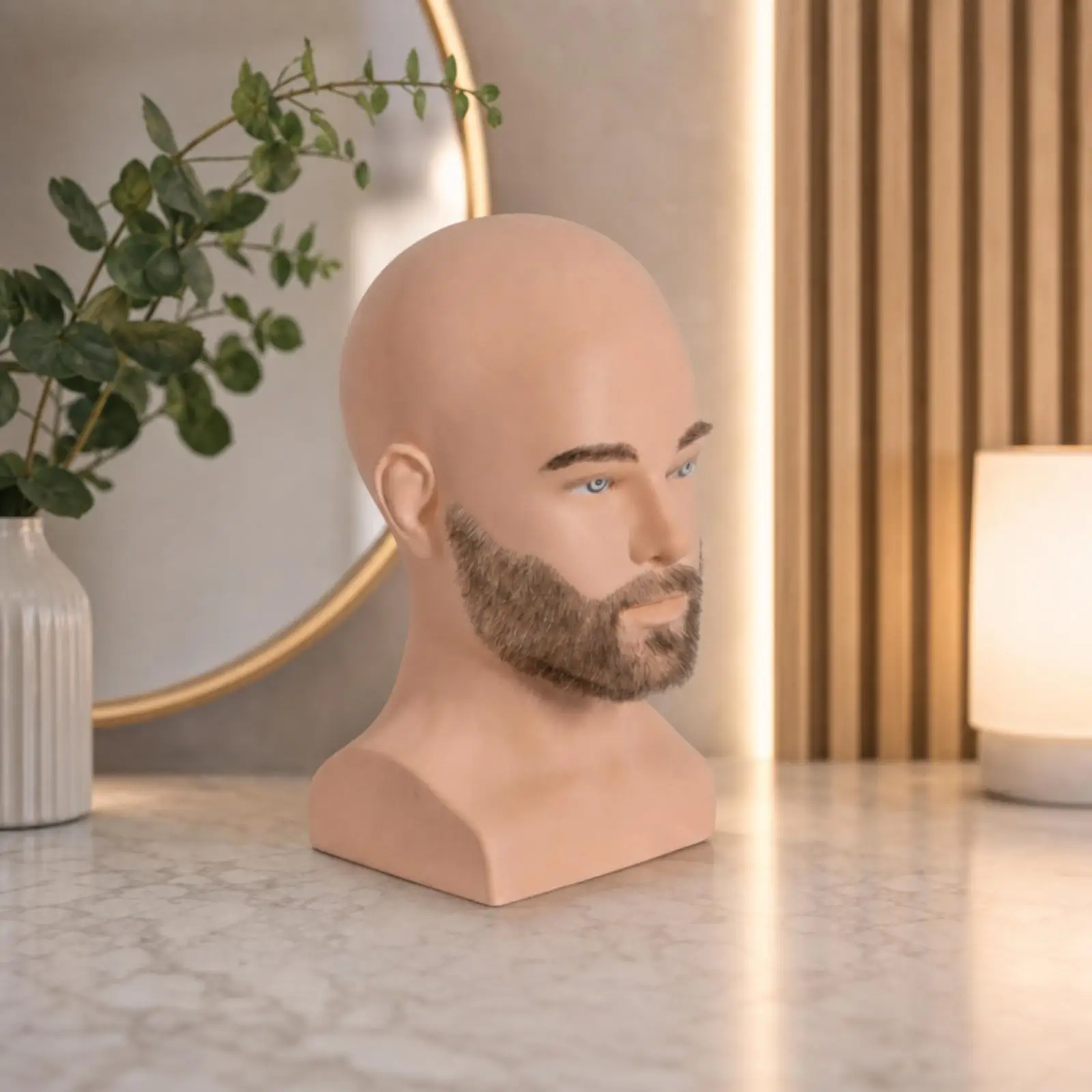 Male Mannequin Head with Shoulders Bald Cabeza De Maniquí Con Barba Skin-Tone