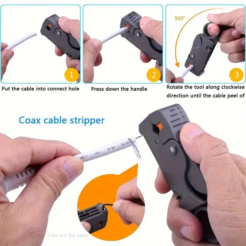 Imagem -04 - Cabo Coaxial Crimper Kit de Ferramentas de Compressão Coaxial Fio Stripper com Conectores f Rg6 Rg59 Stripper Alicate Friso 22 Peças