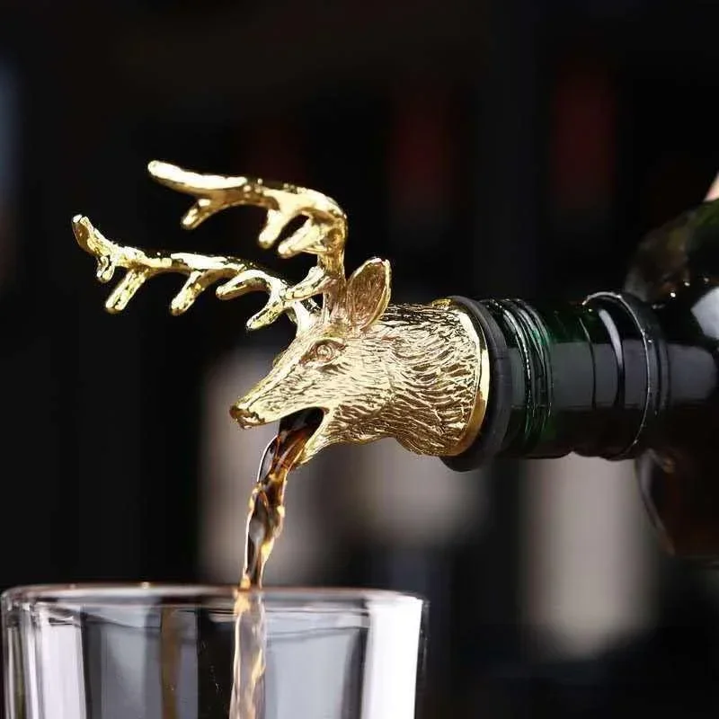 Zinc Alloy Deer Head Wine Pourer Unique Stag Wine Bottle Stoppers Wine Aerators Bar Tools Kitchen Accessories