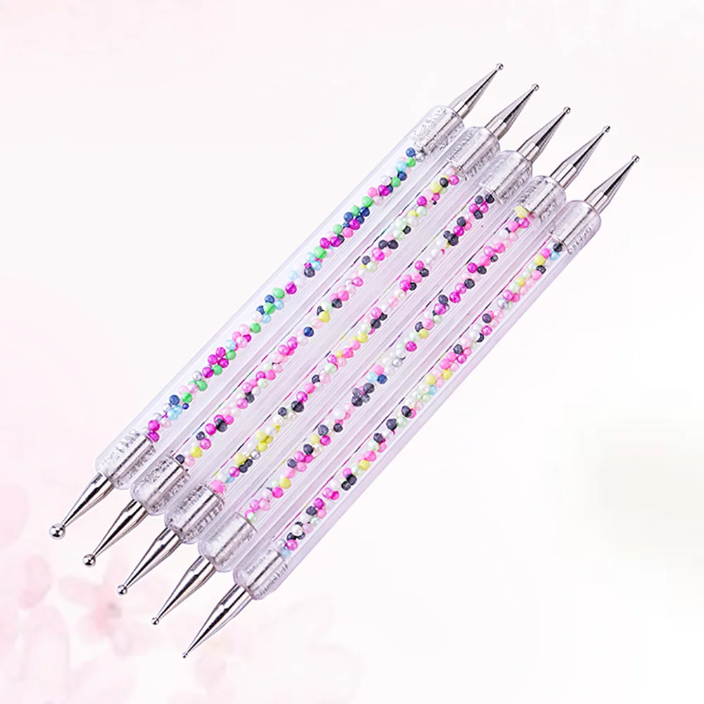 5pcs Colorful Dotting Painting Pen Ball Stylus Dotting Tools Double-headed Acrylic Rod Rhinestone Beads Picker Manicure Nail Pen