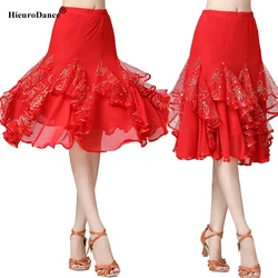 Women Latin Dance Skirt Elegant Mesh Mid-Long Latin Dance Skirt New Style Comfory Soft Ballroom Dance Waltz Dancewear