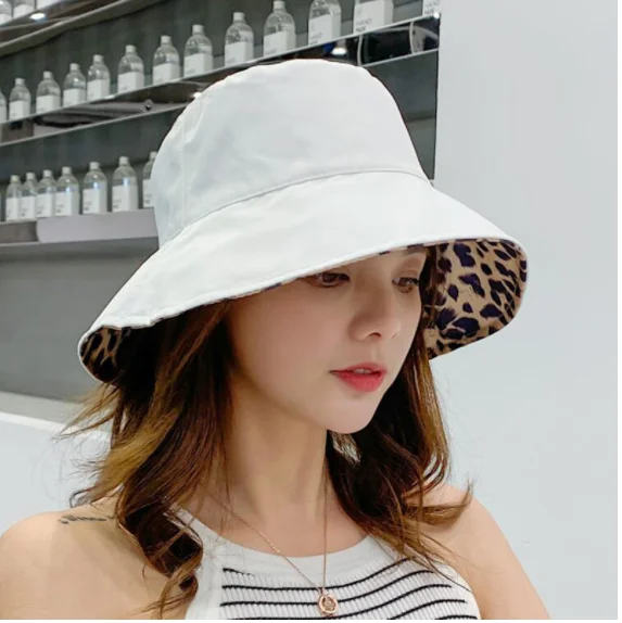 Women Leopard Print Bucket Comfortable Breathe Foldable Men Beach Flat Top Sun Fishing Hat High Quality Flat Panama Hat Street