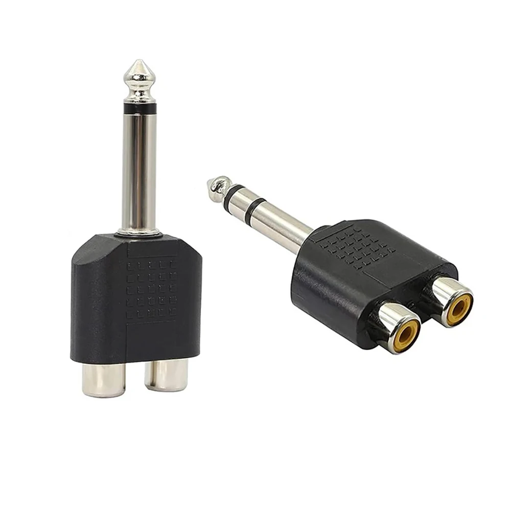 

2PCS 6.35 Jack 6.35mm TS Mono TRS Stereo 1/4 Inch Male To TWO RCA Female Y Splitter Audio Adapter for Mixer Amplifier Speaker