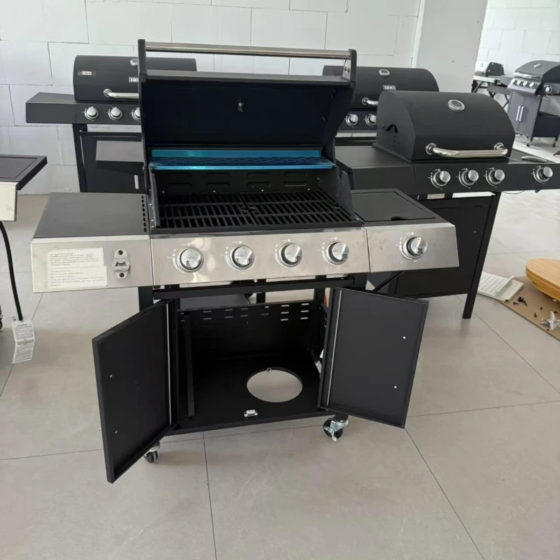 

New Thickened Multifunctional Gas Brisser Grill with Wheels Cabinet Door Portable Outdoor Camping BBQ Grill
