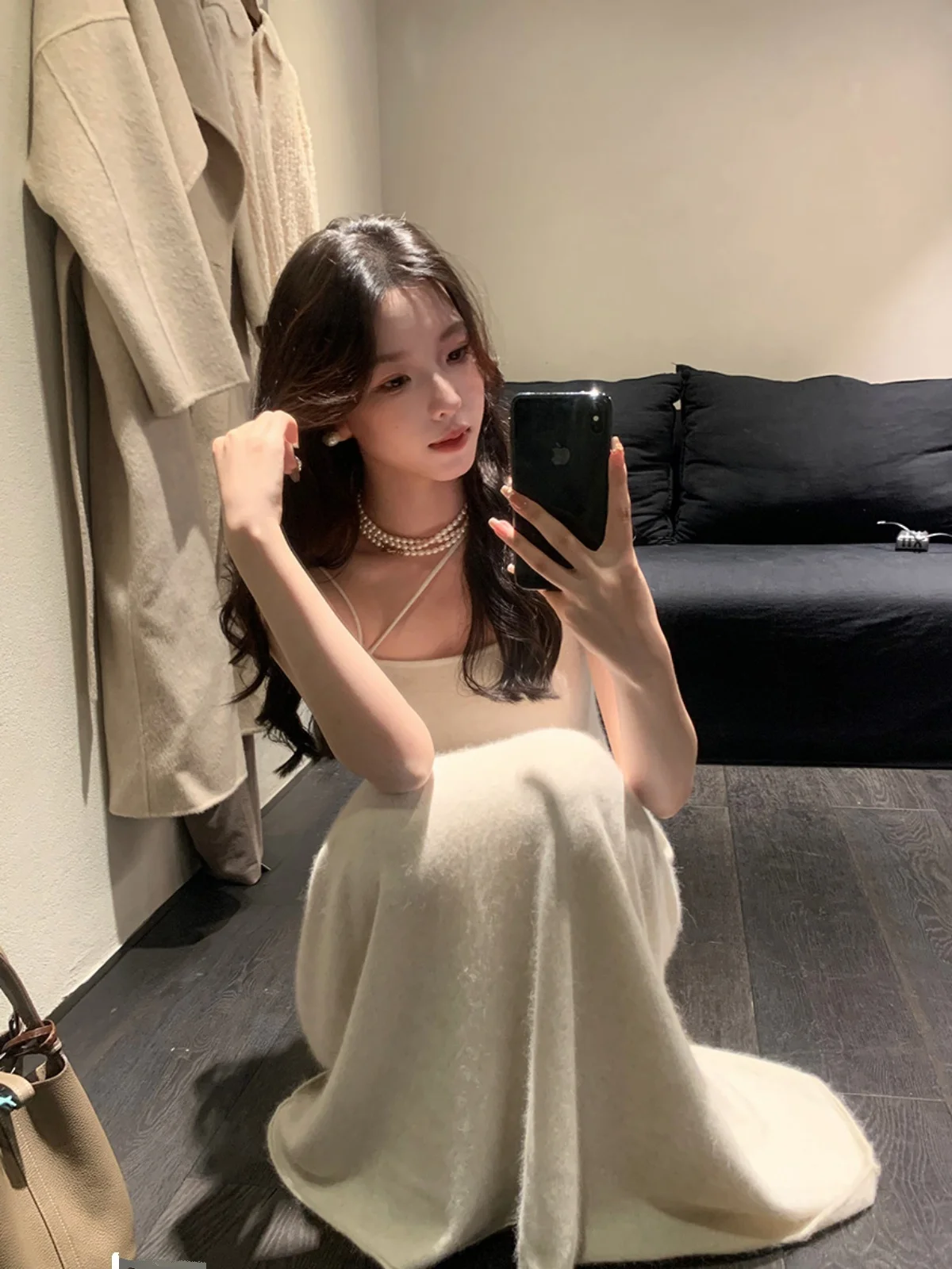 

Вязаное шерстяное платье Iceollo белого цвета для женщин: новая осенне-зимняя коллекция, длинное, элегантное, модное, трендовый дизайн