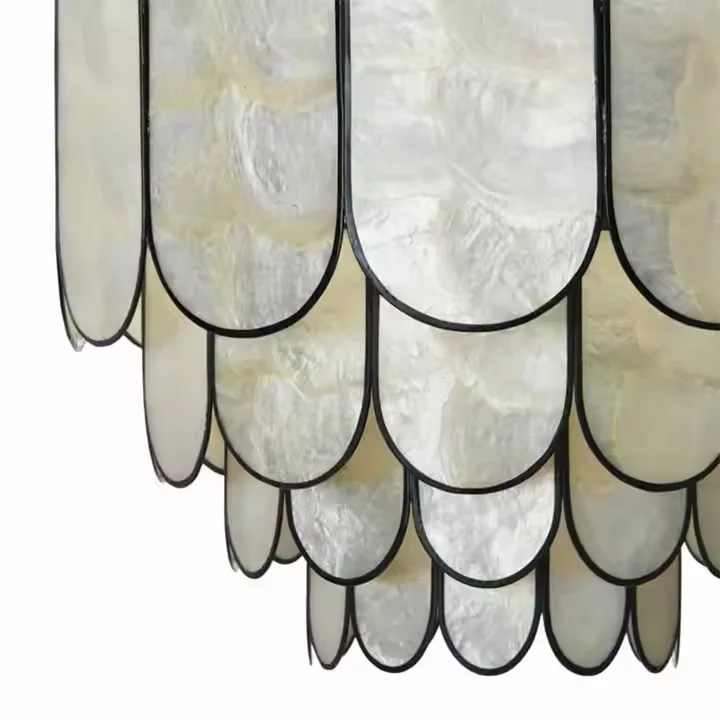 French Modern Nordic Modern Vintage Shell Ceiling Lamp Flush Mount White Round Shape Lamp Shell Capiz Ceiling Light