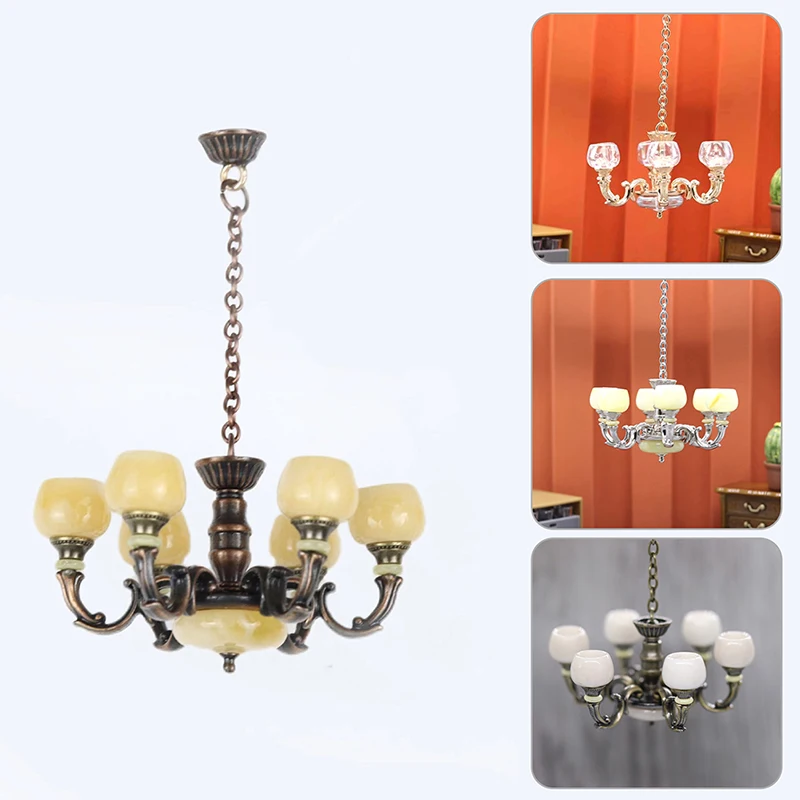 1PC 1:6 1:12 Dollhouse Miniature Lamp Chandelier Light Working Ceiling Lamp Furniture Model Decor Toy Doll House Accessories